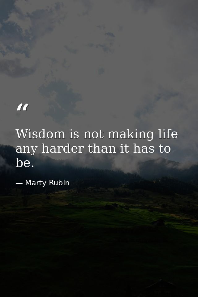 Wisdom is not making life any harder than it has to be. — Marty Rubin