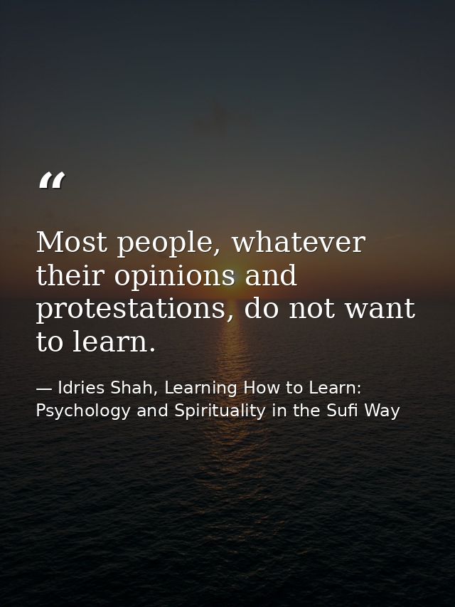 Most people, whatever their opinions and protestations, do not want to learn. — Idries Shah, Learning How to Learn: Psychology and Spirituality in the Sufi Way