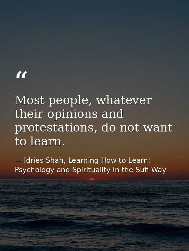 Most people, whatever their opinions and protestations, do not want to learn. — Idries Shah, Learning How to Learn: Psychology and Spirituality in the Sufi Way