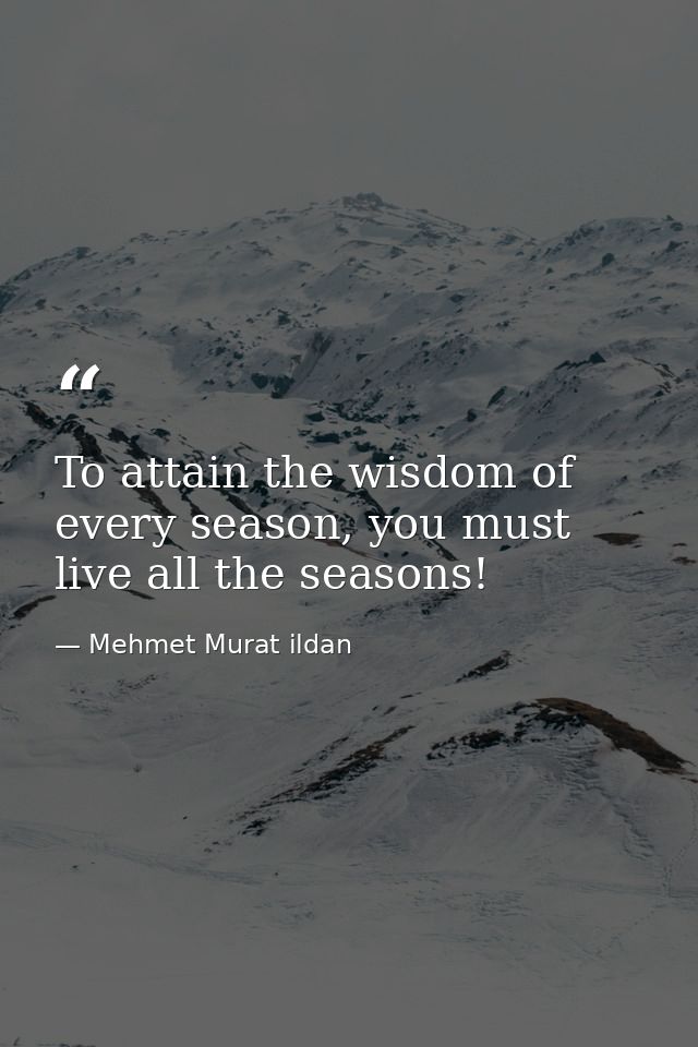 To attain the wisdom of every season, you must live all the seasons! — Mehmet Murat ildan
