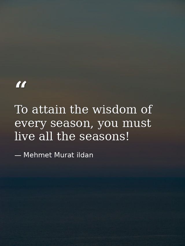 To attain the wisdom of every season, you must live all the seasons! — Mehmet Murat ildan