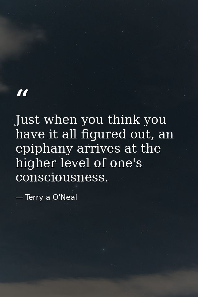 Just when you think you have it all figured out, an epiphany arrives at the higher level of one's consciousness. — Terry a O'Neal