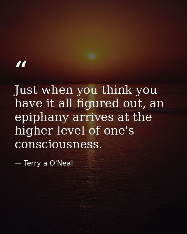 Just when you think you have it all figured out, an epiphany arrives at the higher level of one's consciousness. — Terry a O'Neal