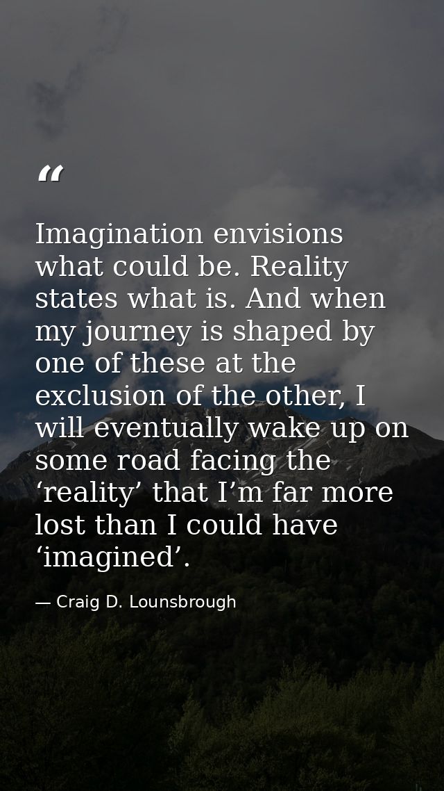 Imagination envisions what could be. Reality states what is. And when my journey is shaped by one of these at the exclus — Craig D. Lounsbrough