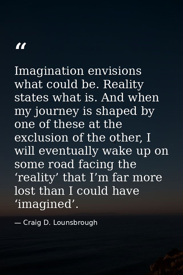 Imagination envisions what could be. Reality states what is. And when my journey is shaped by one of these at the exclus — Craig D. Lounsbrough