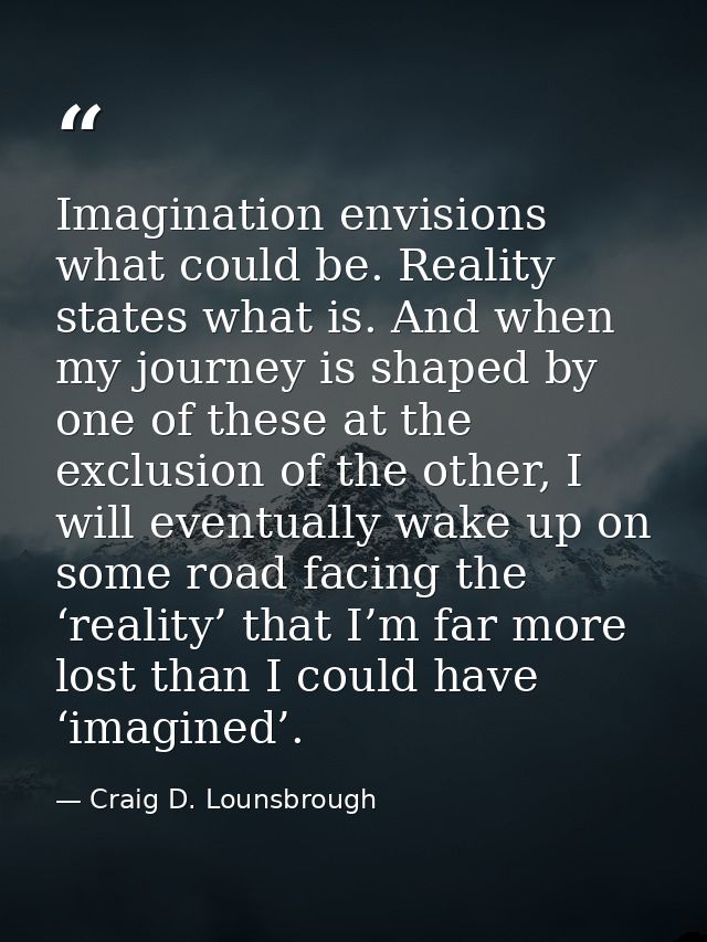 Imagination envisions what could be. Reality states what is. And when my journey is shaped by one of these at the exclus — Craig D. Lounsbrough