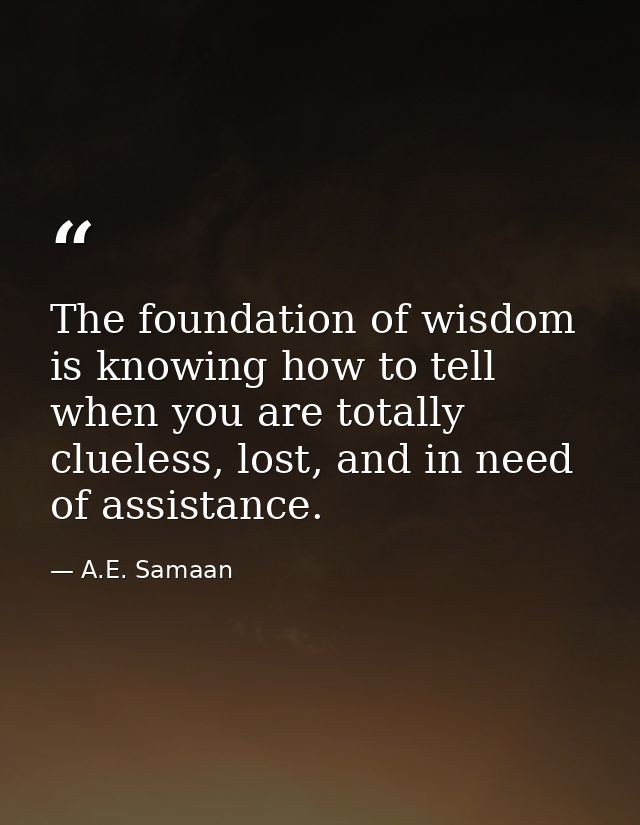 The foundation of wisdom is knowing how to tell when you are totally clueless, lost, and in need of assistance. — A.E. Samaan