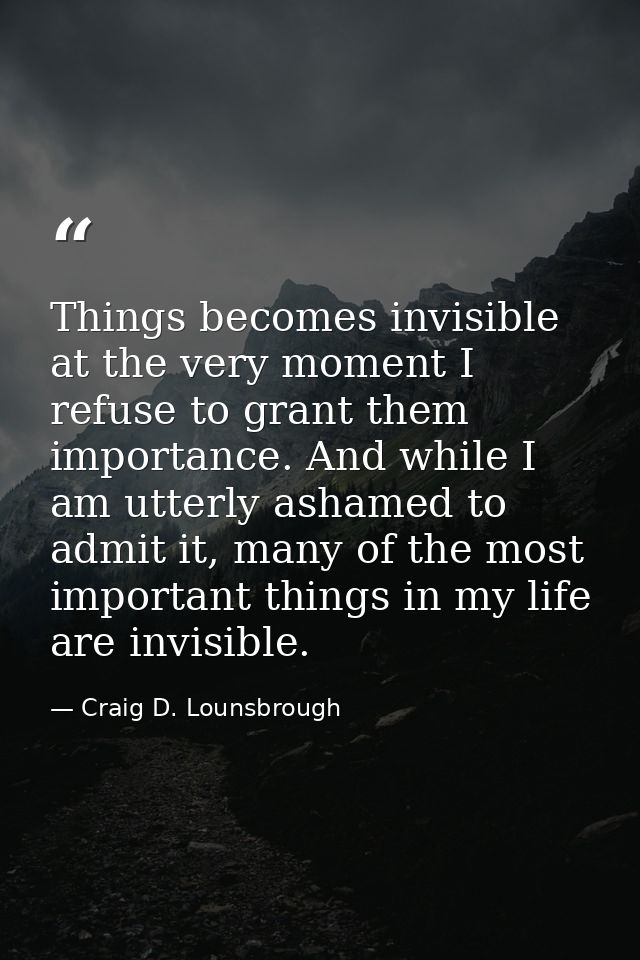 Things becomes invisible at the very moment I refuse to grant them importance. And while I am utterly ashamed to admit i — Craig D. Lounsbrough