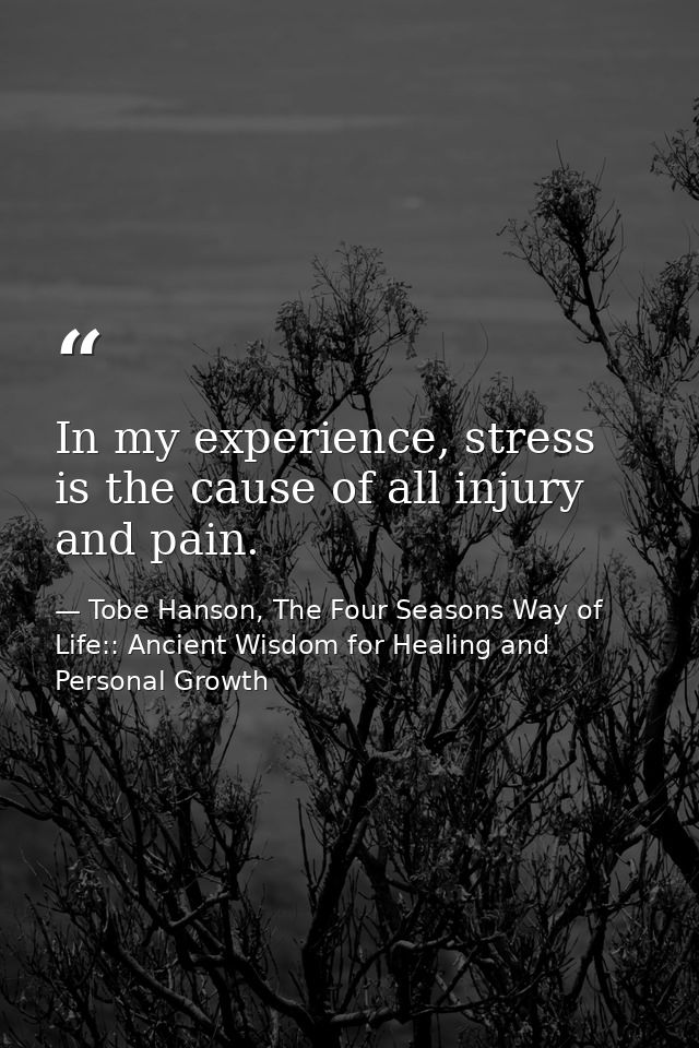 In my experience, stress is the cause of all injury and pain. — Tobe Hanson, The Four Seasons Way of Life:: Ancient Wisdom for Healing and Personal Growth