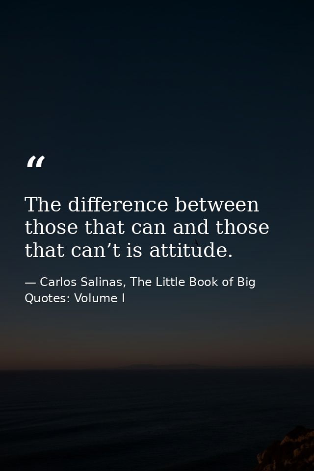 The difference between those that can and those that can’t is attitude. — Carlos Salinas, The Little Book of Big Quotes: Volume I
