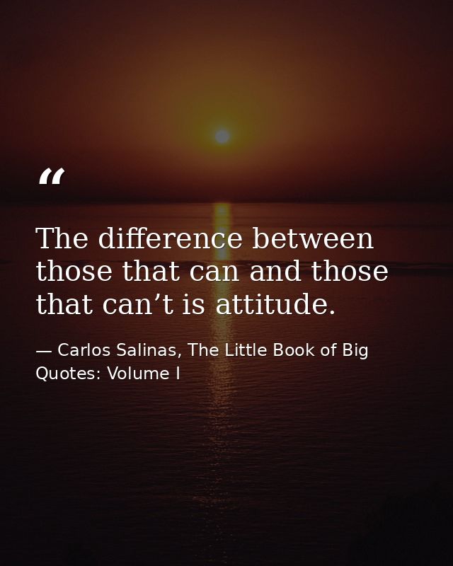 The difference between those that can and those that can’t is attitude. — Carlos Salinas, The Little Book of Big Quotes: Volume I