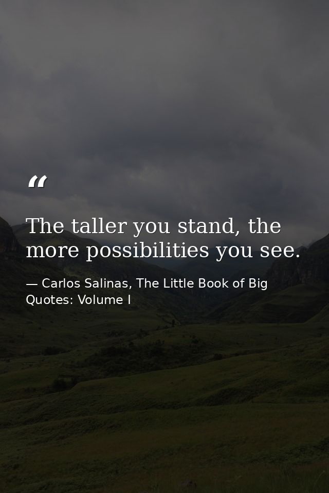 The taller you stand, the more possibilities you see. — Carlos Salinas, The Little Book of Big Quotes: Volume I