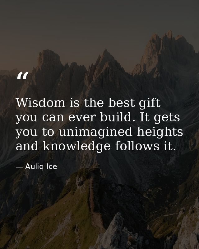 Wisdom is the best gift you can ever build. It gets you to unimagined heights and knowledge follows it. — Auliq Ice