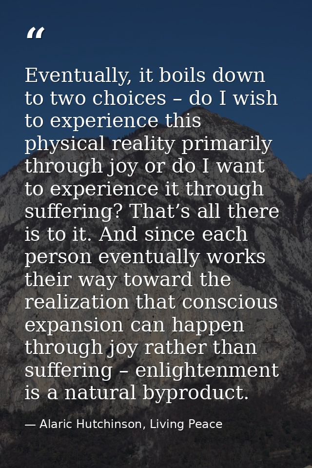 Eventually, it boils down to two choices – do I wish to experience this physical reality primarily through joy or do I w — Alaric Hutchinson, Living Peace