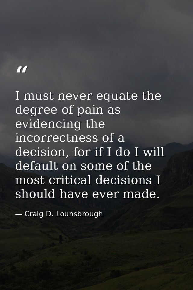 I must never equate the degree of pain as evidencing the incorrectness of a decision, for if I do I will default on some — Craig D. Lounsbrough