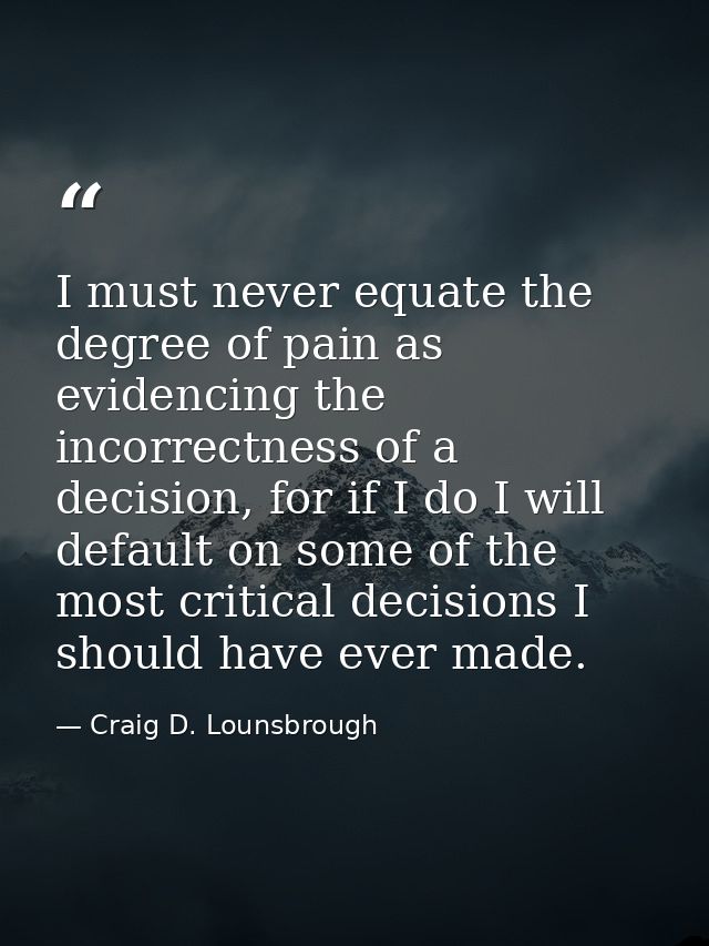 I must never equate the degree of pain as evidencing the incorrectness of a decision, for if I do I will default on some — Craig D. Lounsbrough