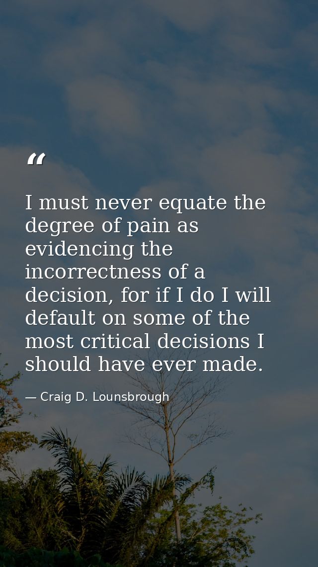 I must never equate the degree of pain as evidencing the incorrectness of a decision, for if I do I will default on some — Craig D. Lounsbrough