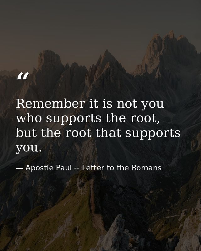 Remember it is not you who supports the root, but the root that supports you. — Apostle Paul -- Letter to the Romans