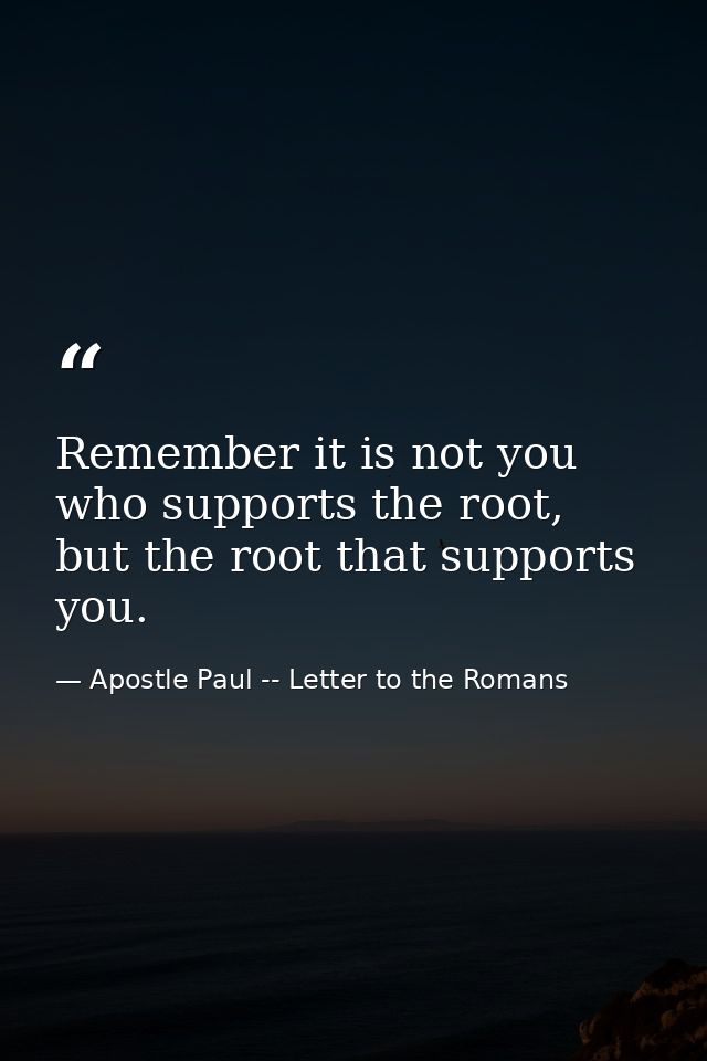Remember it is not you who supports the root, but the root that supports you. — Apostle Paul -- Letter to the Romans