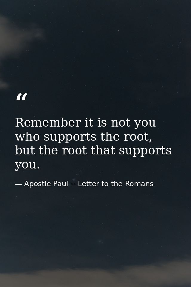 Remember it is not you who supports the root, but the root that supports you. — Apostle Paul -- Letter to the Romans
