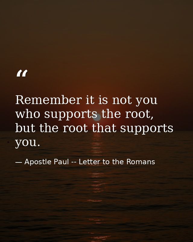 Remember it is not you who supports the root, but the root that supports you. — Apostle Paul -- Letter to the Romans
