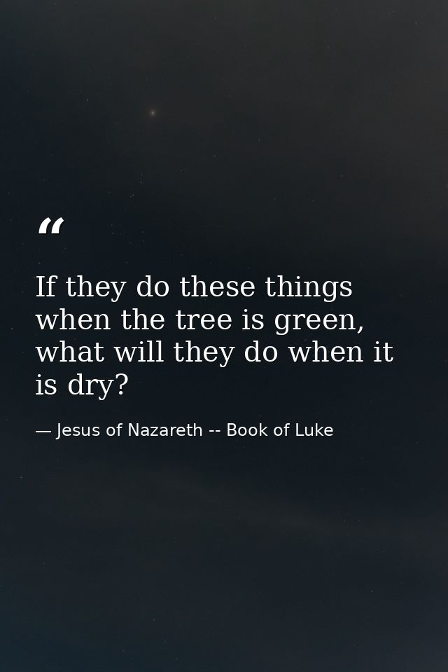 If they do these things when the tree is green, what will they do when it is dry? — Jesus of Nazareth -- Book of Luke