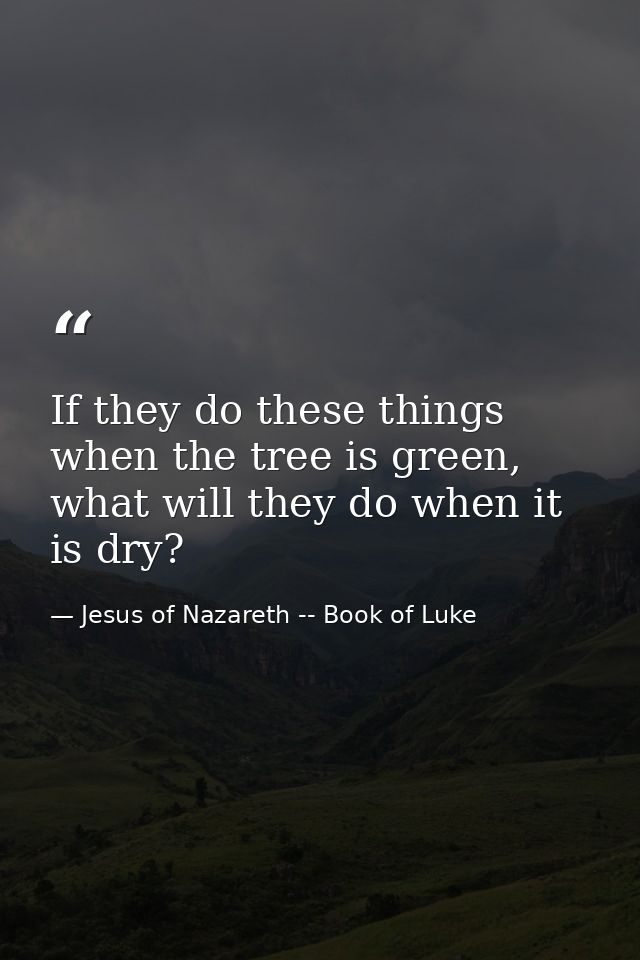 If they do these things when the tree is green, what will they do when it is dry? — Jesus of Nazareth -- Book of Luke