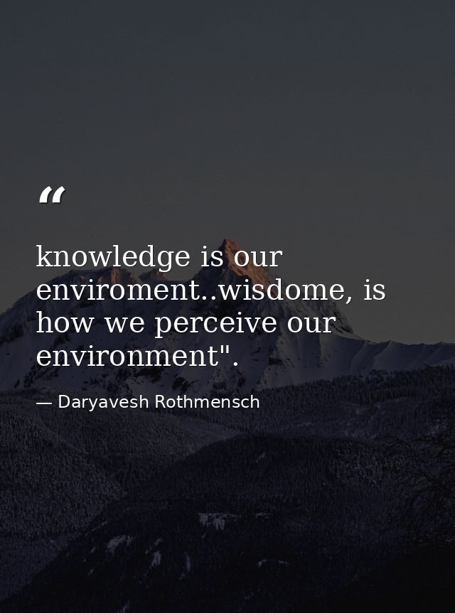 knowledge is our enviroment..wisdome, is how we perceive our environment". — Daryavesh Rothmensch