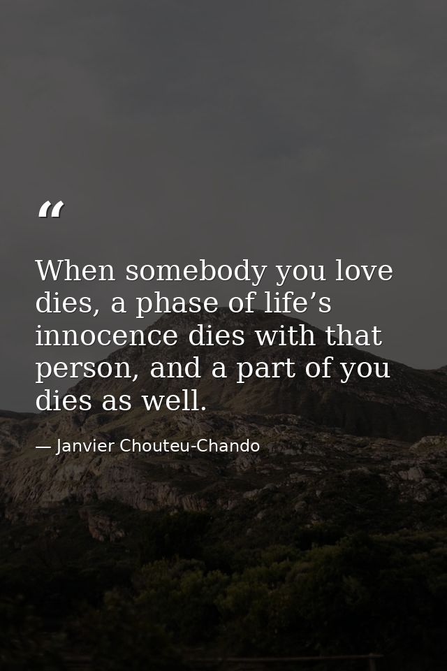 When somebody you love dies, a phase of life’s innocence dies with that person, and a part of you dies as well. — Janvier Chouteu-Chando