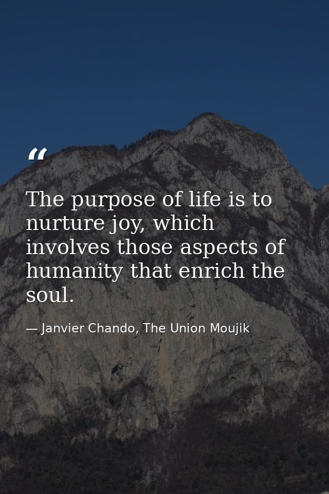 The purpose of life is to nurture joy, which involves those aspects of humanity that enrich the soul. — Janvier Chando, The Union Moujik
