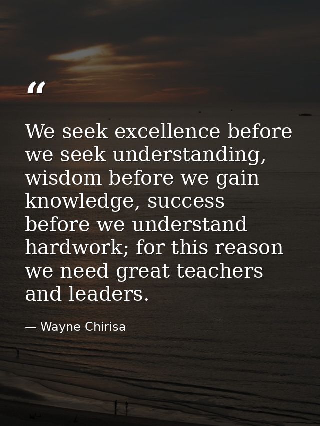 We seek excellence before we seek understanding, wisdom before we gain knowledge, success before we understand hardwork; — Wayne Chirisa
