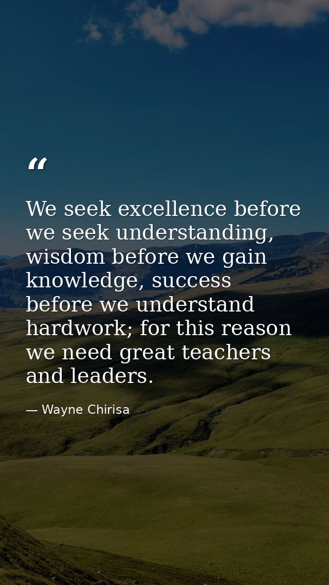 We seek excellence before we seek understanding, wisdom before we gain knowledge, success before we understand hardwork; — Wayne Chirisa