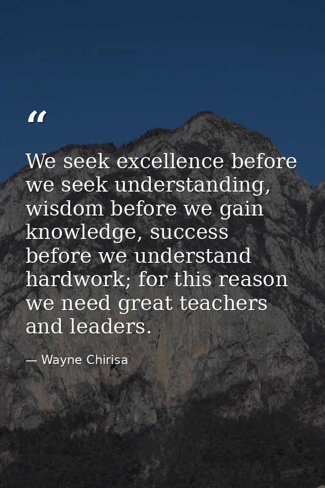 We seek excellence before we seek understanding, wisdom before we gain knowledge, success before we understand hardwork; — Wayne Chirisa