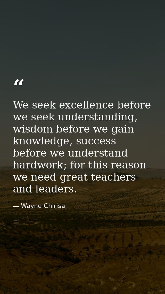 We seek excellence before we seek understanding, wisdom before we gain knowledge, success before we understand hardwork; — Wayne Chirisa