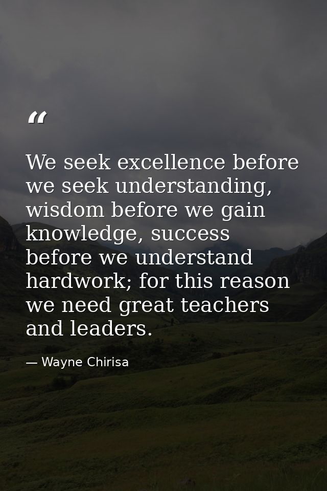 We seek excellence before we seek understanding, wisdom before we gain knowledge, success before we understand hardwork; — Wayne Chirisa