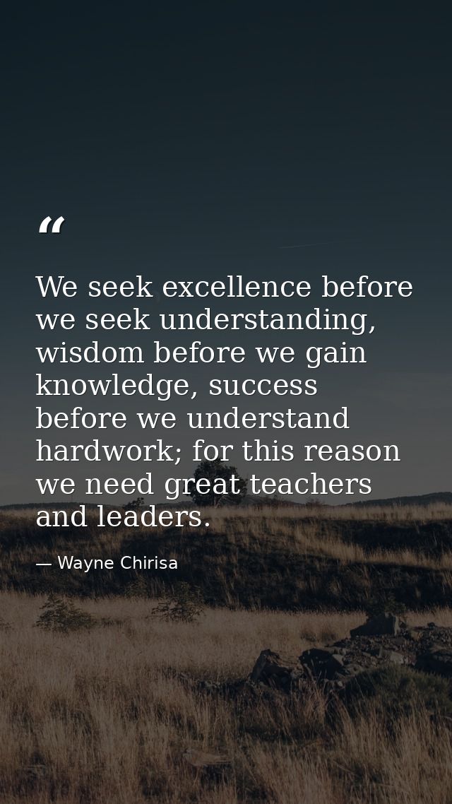 We seek excellence before we seek understanding, wisdom before we gain knowledge, success before we understand hardwork; — Wayne Chirisa
