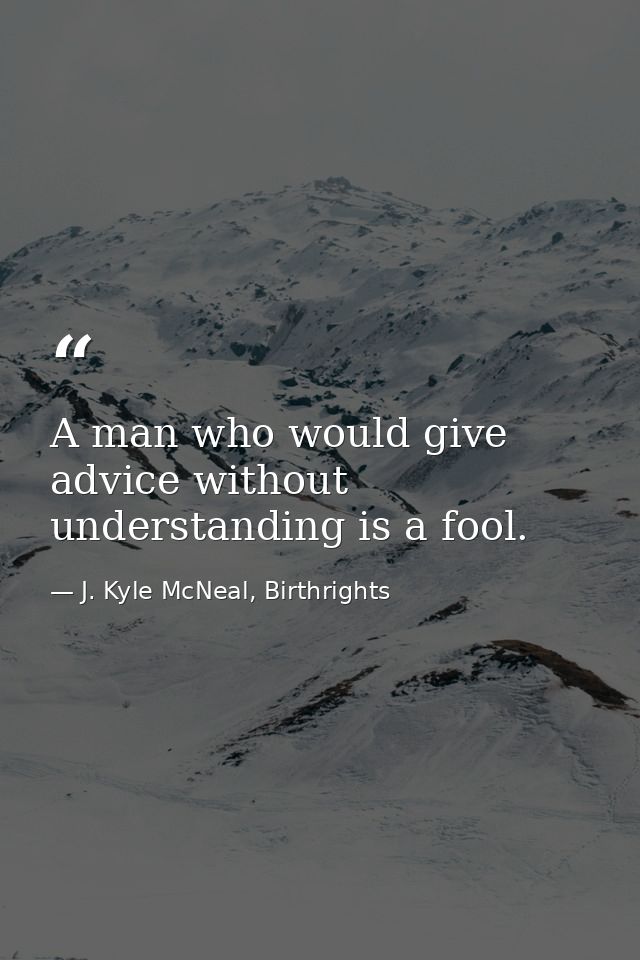 A man who would give advice without understanding is a fool. — J. Kyle McNeal, Birthrights