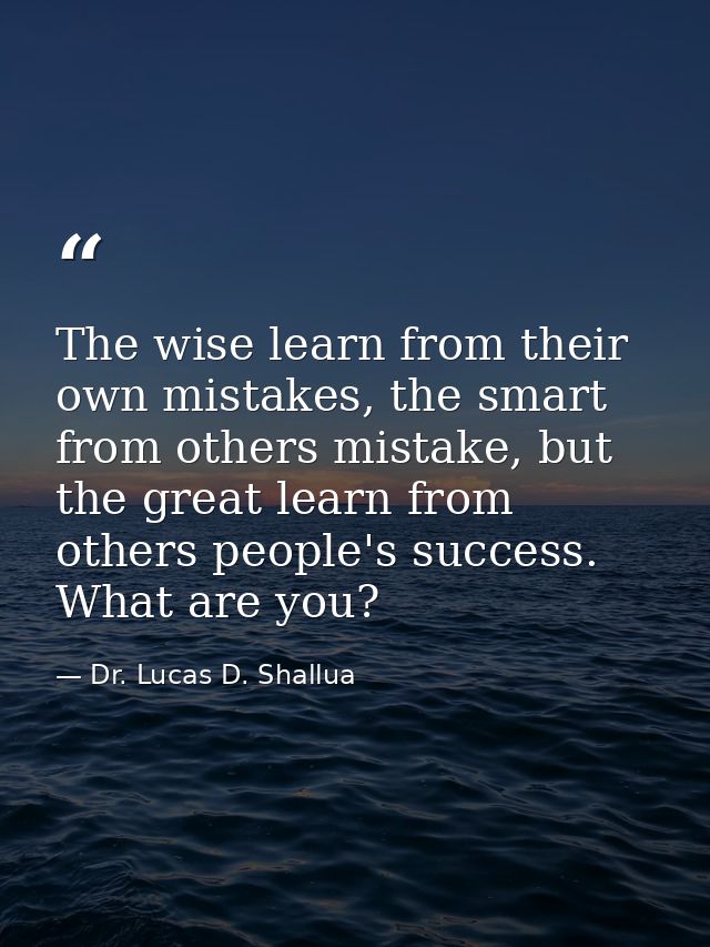 The wise learn from their own mistakes, the smart from others mistake, but the great learn from others people's success. — Dr. Lucas D. Shallua