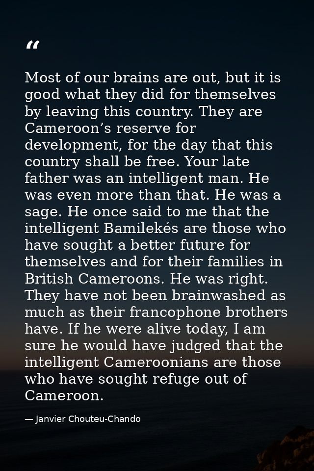 Most of our brains are out, but it is good what they did for themselves by leaving this country. They are Cameroon’s res — Janvier Chouteu-Chando