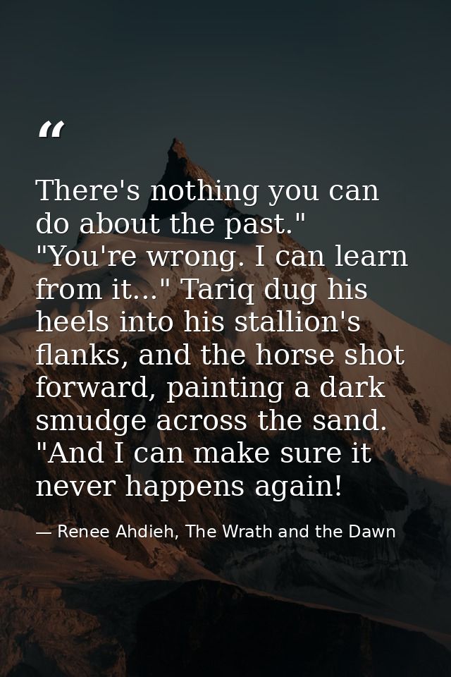 There's nothing you can do about the past." "You're wrong. I can learn from it..." Tariq dug his heels into his stallion — Renee Ahdieh, The Wrath and the Dawn