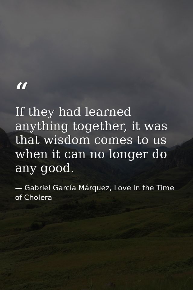 If they had learned anything together, it was that wisdom comes to us when it can no longer do any good. — Gabriel García Márquez, Love in the Time of Cholera