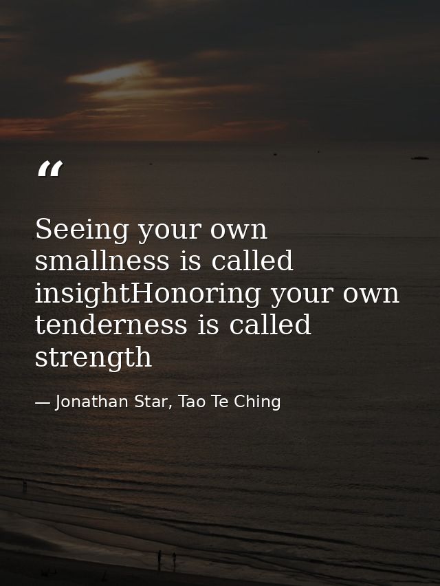 Seeing your own smallness is called insightHonoring your own tenderness is called strength — Jonathan Star, Tao Te Ching