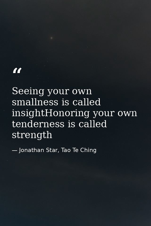 Seeing your own smallness is called insightHonoring your own tenderness is called strength — Jonathan Star, Tao Te Ching
