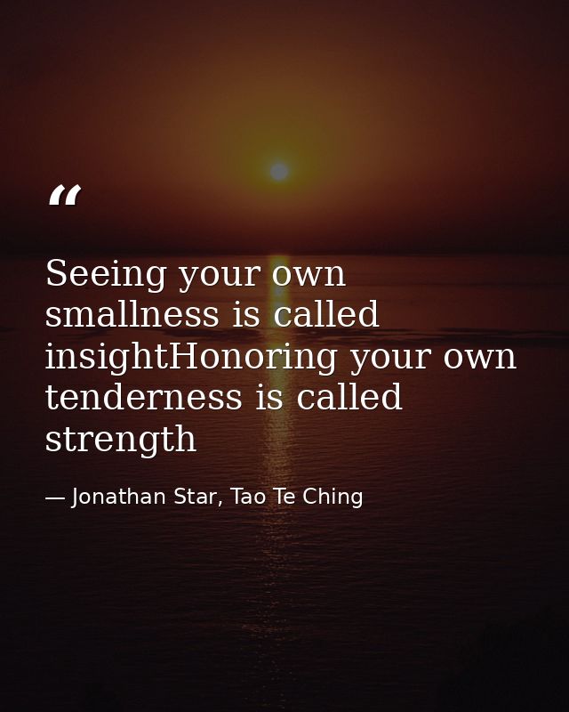 Seeing your own smallness is called insightHonoring your own tenderness is called strength — Jonathan Star, Tao Te Ching