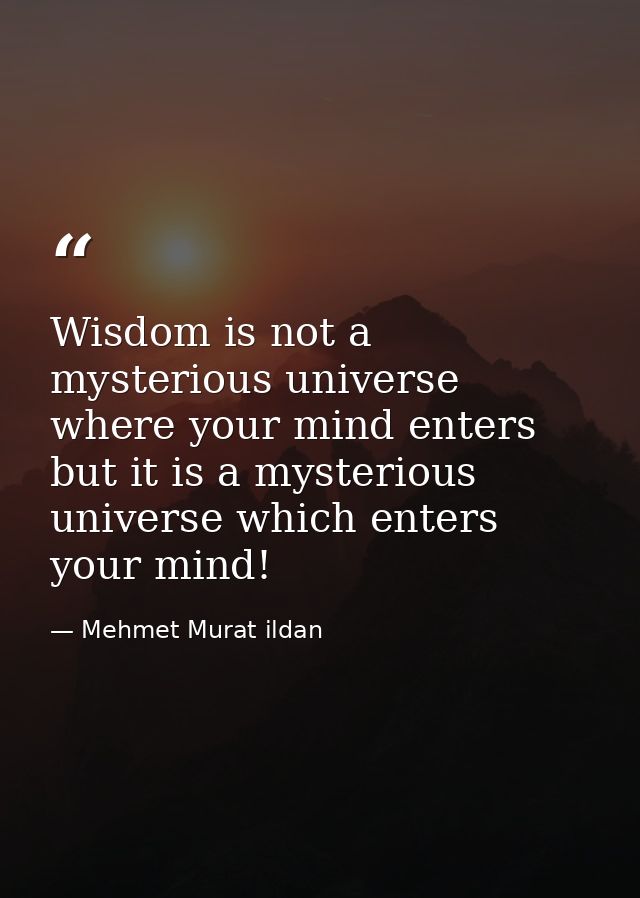 Wisdom is not a mysterious universe where your mind enters but it is a mysterious universe which enters your mind! — Mehmet Murat ildan