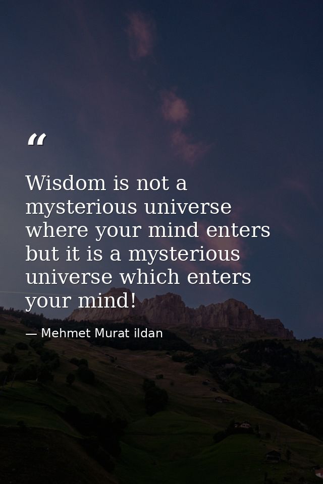 Wisdom is not a mysterious universe where your mind enters but it is a mysterious universe which enters your mind! — Mehmet Murat ildan