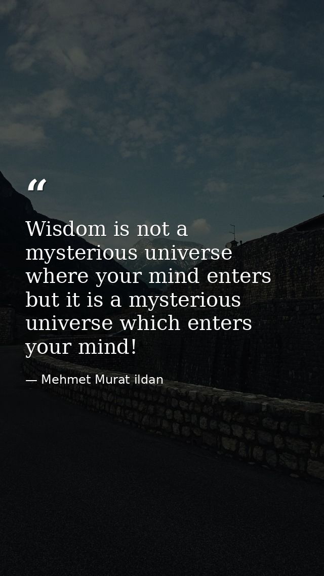 Wisdom is not a mysterious universe where your mind enters but it is a mysterious universe which enters your mind! — Mehmet Murat ildan