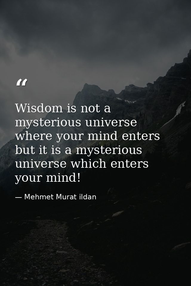 Wisdom is not a mysterious universe where your mind enters but it is a mysterious universe which enters your mind! — Mehmet Murat ildan