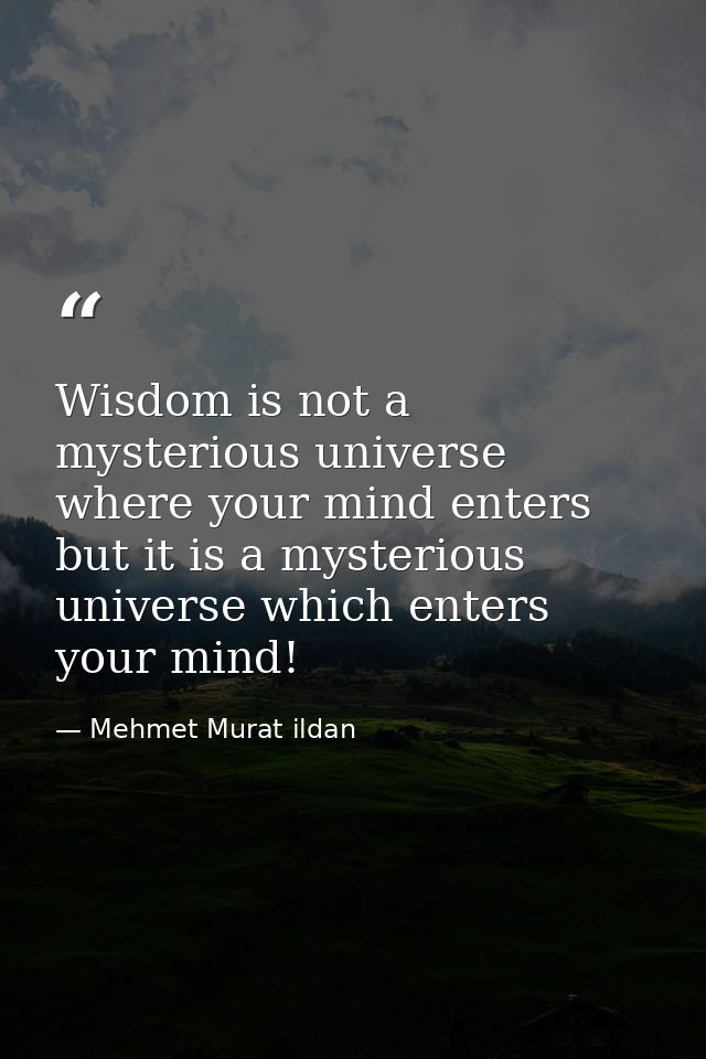 Wisdom is not a mysterious universe where your mind enters but it is a mysterious universe which enters your mind! — Mehmet Murat ildan
