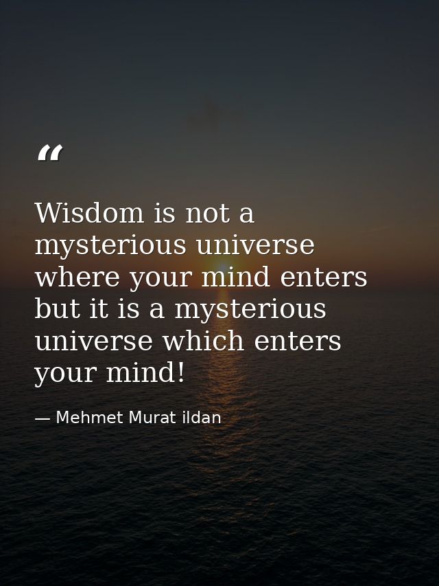 Wisdom is not a mysterious universe where your mind enters but it is a mysterious universe which enters your mind! — Mehmet Murat ildan